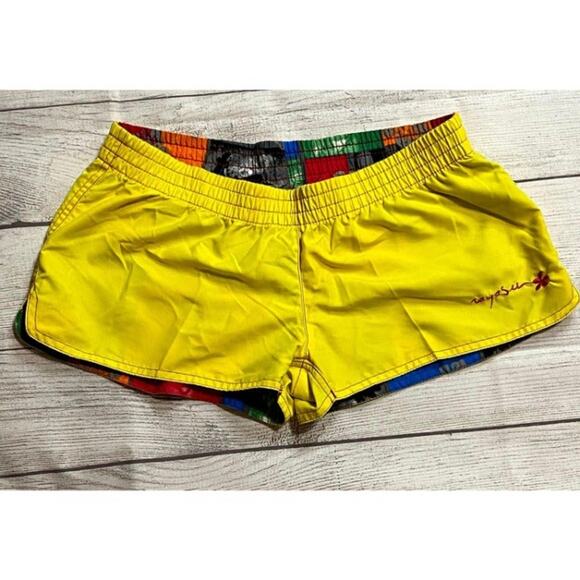 Rayasun Women's Reversible Yellow/Print Mini-Shorts Swim Wear Cover Size M - Picture 2 of 2
